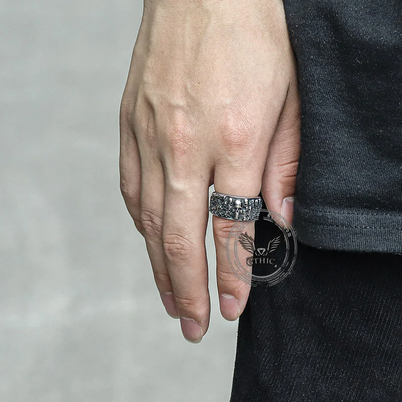 Catacombs Skulls Stainless Steel Biker Ring