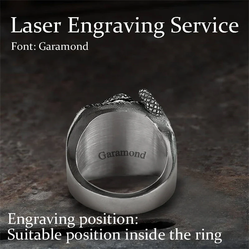 Black Gemstone Snake Stainless Steel Ring