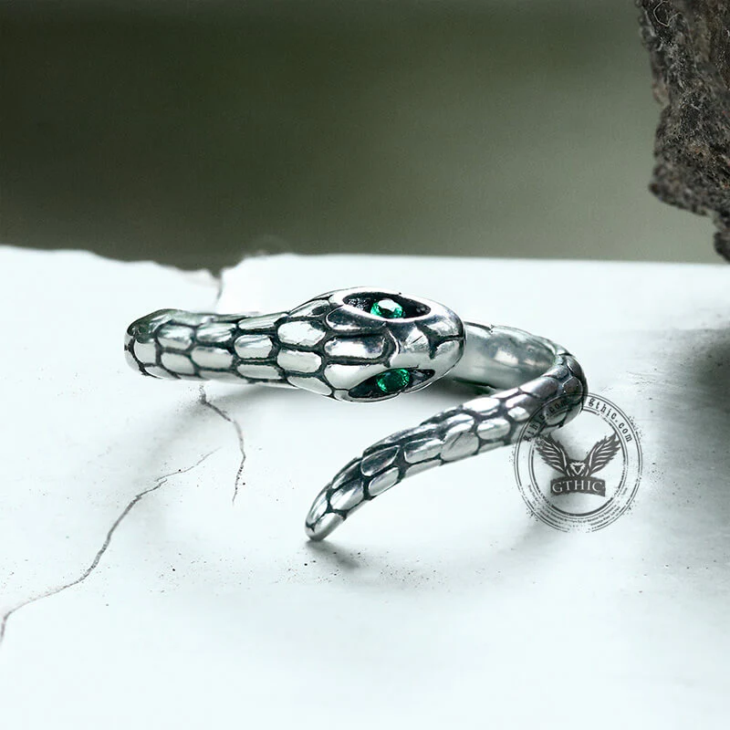 Green Eye Snake Stainless Steel Ring