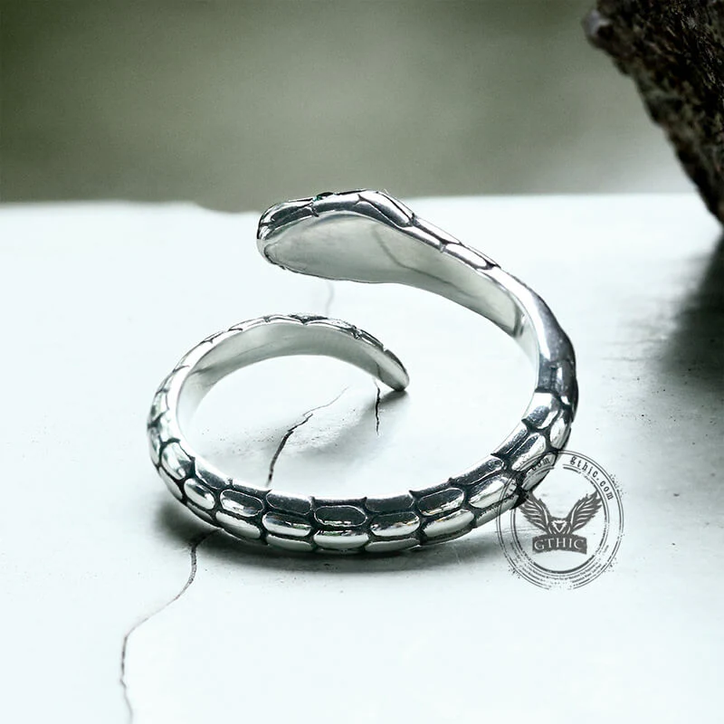 Green Eye Snake Stainless Steel Ring