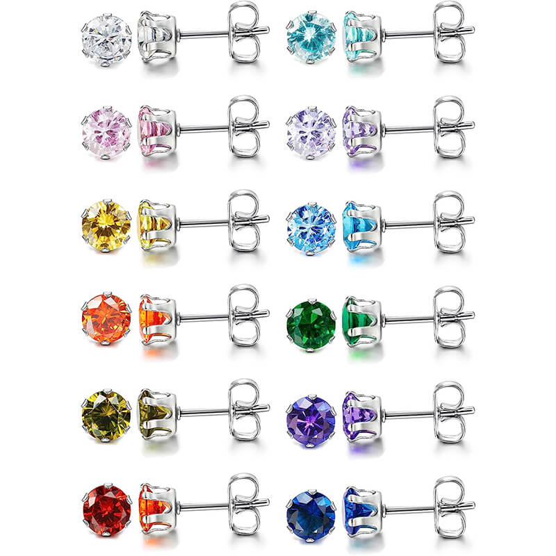 10392-birthstone-zirconia-stainless-steel-stud-earrings-17.jpg Birthstone Zirconia Stainless Steel Stud Earrings