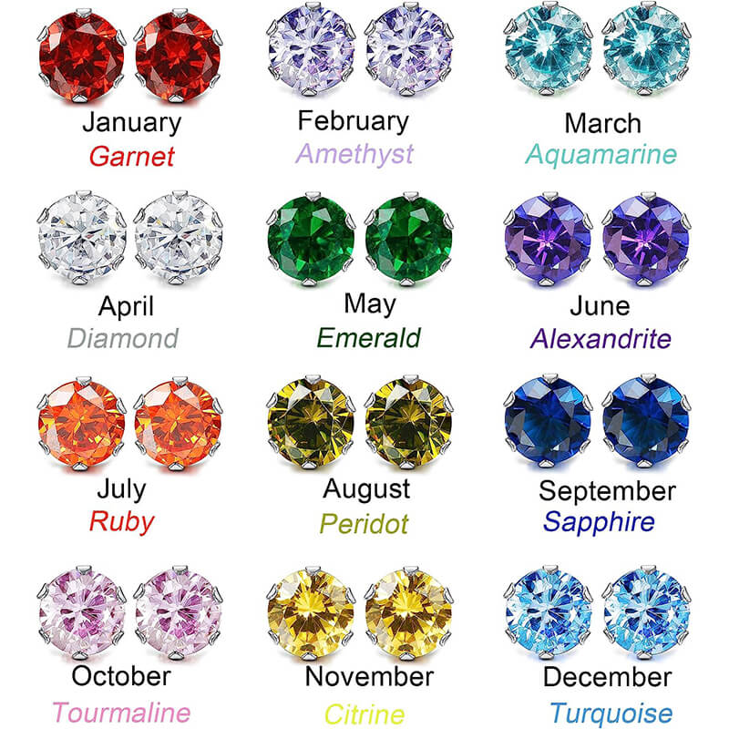 10392-birthstone-zirconia-stainless-steel-stud-earrings-2.jpg Birthstone Zirconia Stainless Steel Stud Earrings