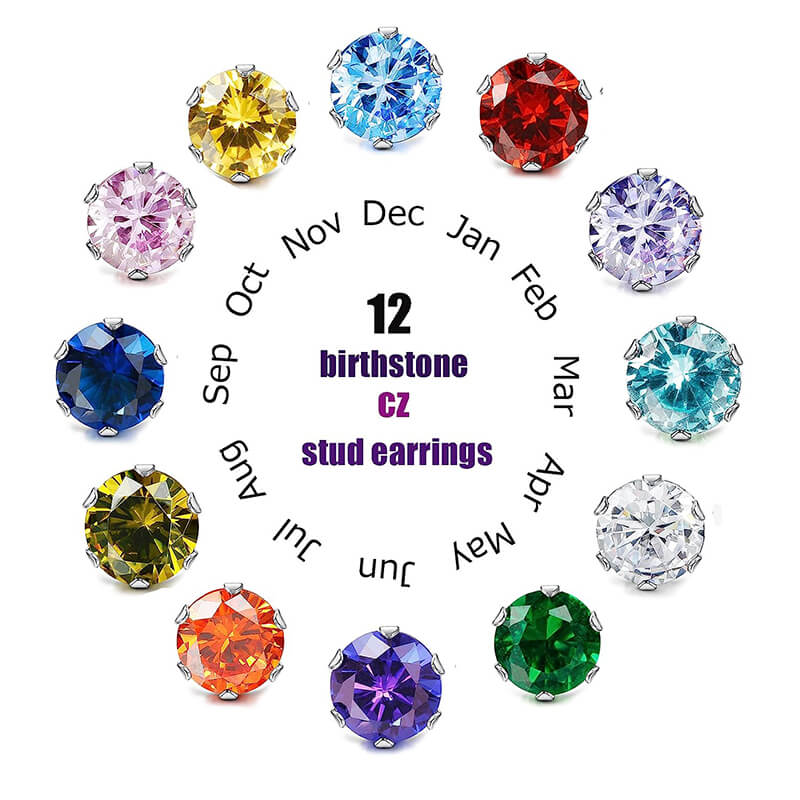 10392-birthstone-zirconia-stainless-steel-stud-earrings-3.jpg Birthstone Zirconia Stainless Steel Stud Earrings