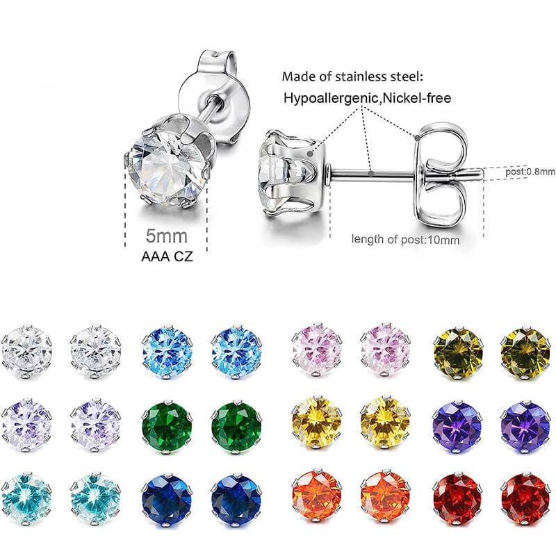 10392-birthstone-zirconia-stainless-steel-stud-earrings-4.jpg Birthstone Zirconia Stainless Steel Stud Earrings