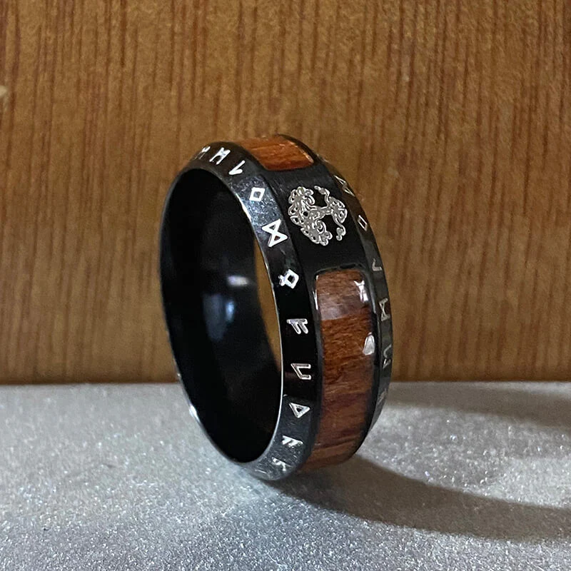 Viking Tree Of Life Stainless Steel Wood Ring