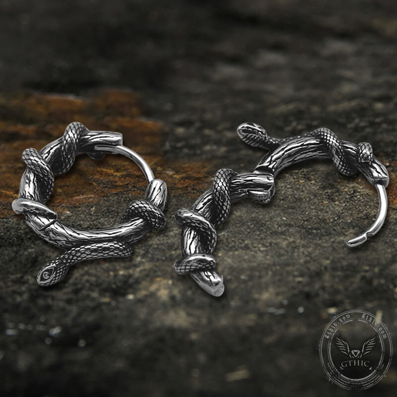 10527-snake-entwined-vines-stainless-steel-hoop-earrings-4.jpg Snake Entwined Vines Stainless Steel Hoop Earrings