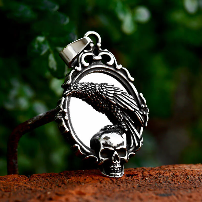 Skull And Raven Stainless Steel Pendant