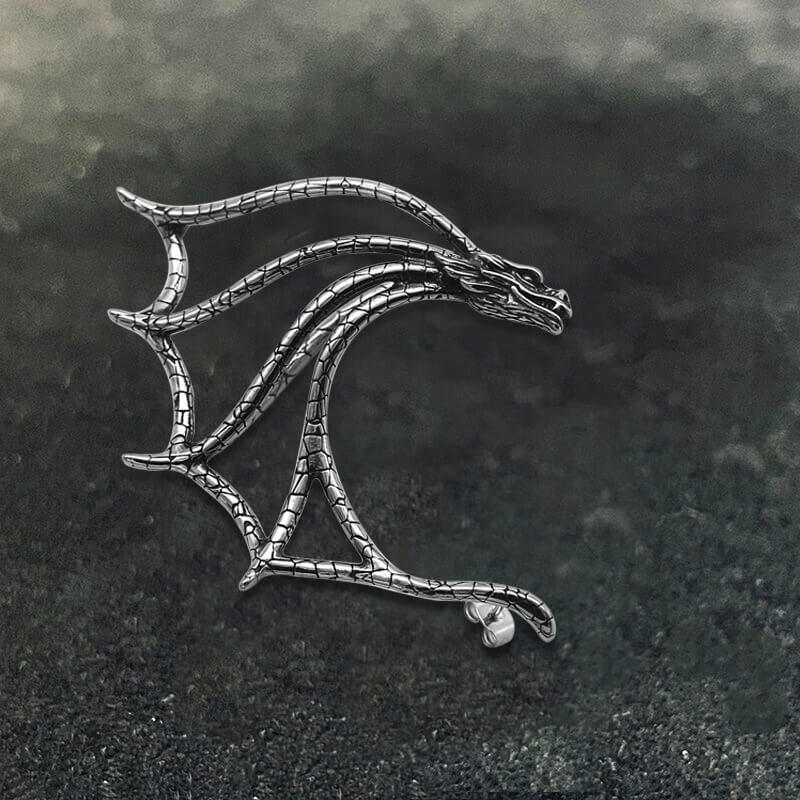 Evil Dragon Stainless Steel Ear Cuff Earrings