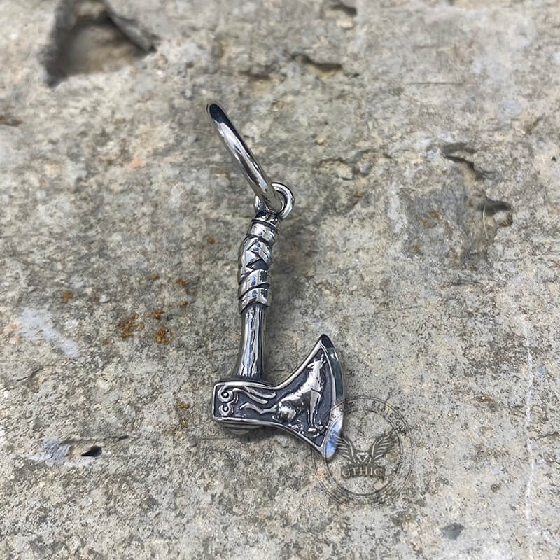 10835-viking-axe-wolf-stainless-steel-earrings-3.jpg Viking Axe Wolf Stainless Steel Earrings