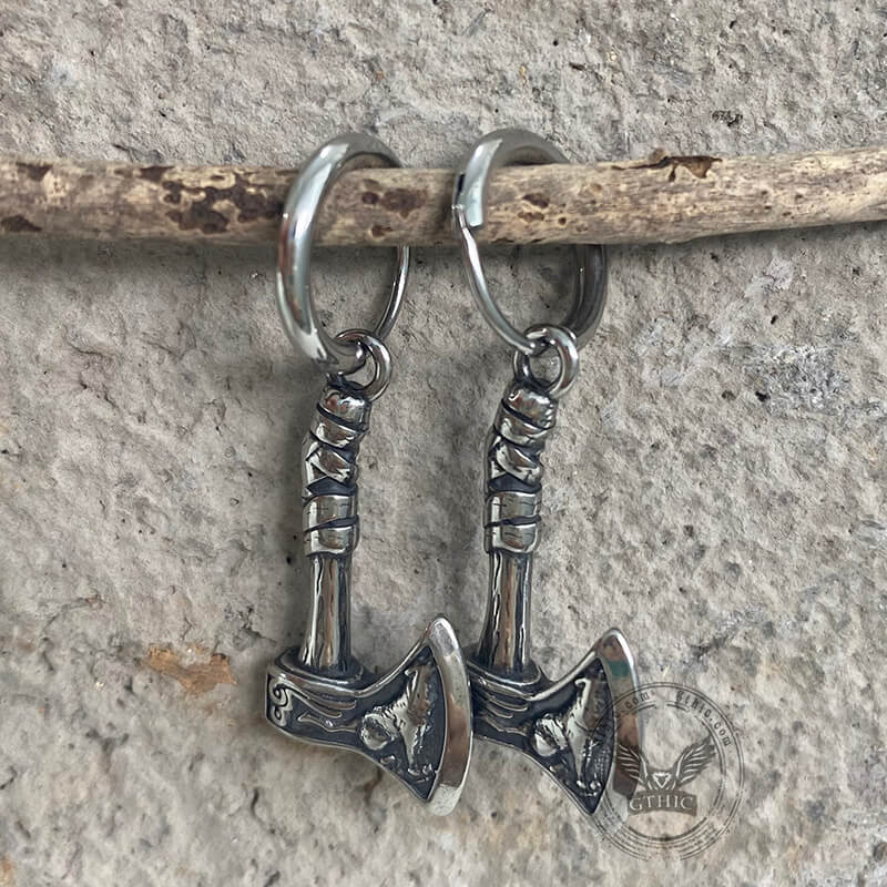 10835-viking-axe-wolf-stainless-steel-earrings-4.jpg Viking Axe Wolf Stainless Steel Earrings