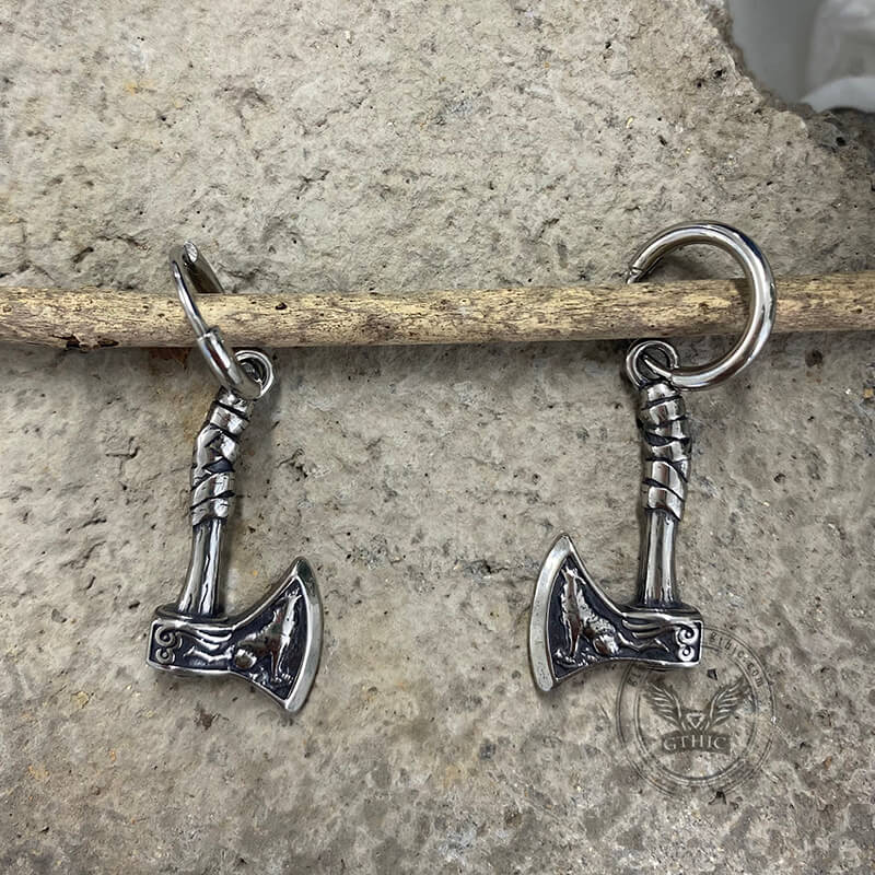 10835-viking-axe-wolf-stainless-steel-earrings-5.jpg Viking Axe Wolf Stainless Steel Earrings