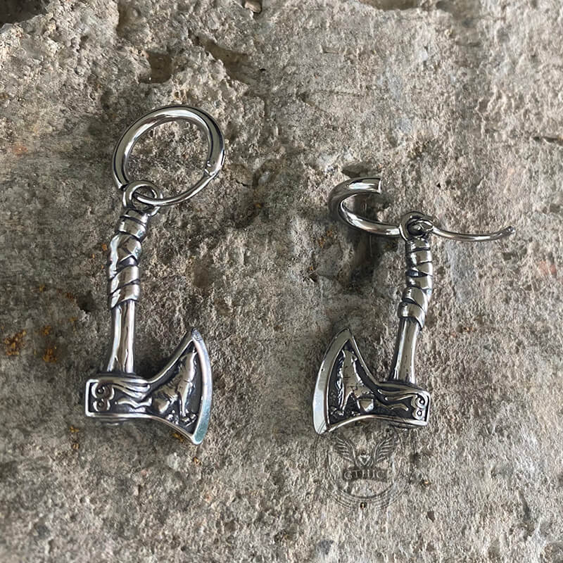 10835-viking-axe-wolf-stainless-steel-earrings-6.jpg Viking Axe Wolf Stainless Steel Earrings