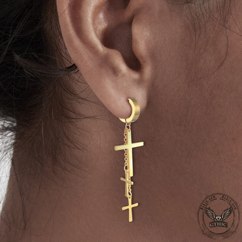 10865-gold-cross-stainless-steel-hoop-earrings-2.webp Gold Cross Stainless Steel Hoop Earrings