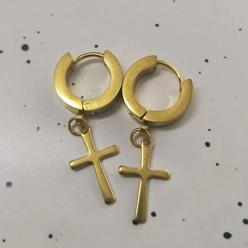 10865-gold-cross-stainless-steel-hoop-earrings-4.webp Gold Cross Stainless Steel Hoop Earrings