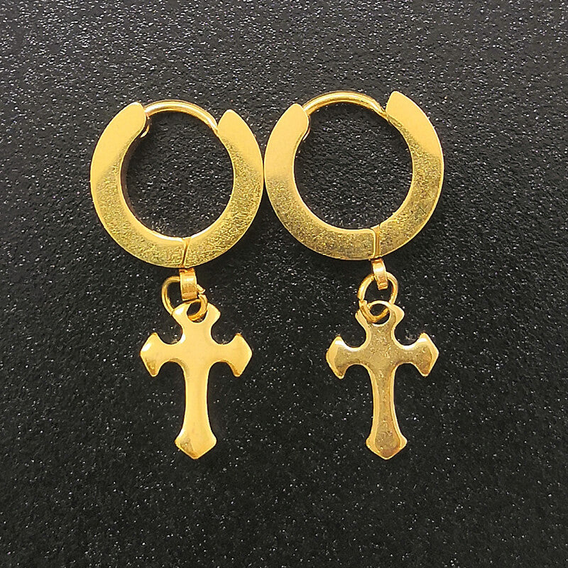 10865-gold-cross-stainless-steel-hoop-earrings-5.jpg Gold Cross Stainless Steel Hoop Earrings
