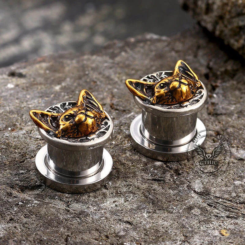 Vintage Cat Head Stainless Steel Ear Gauges