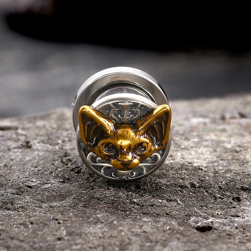 Vintage Cat Head Stainless Steel Ear Gauges