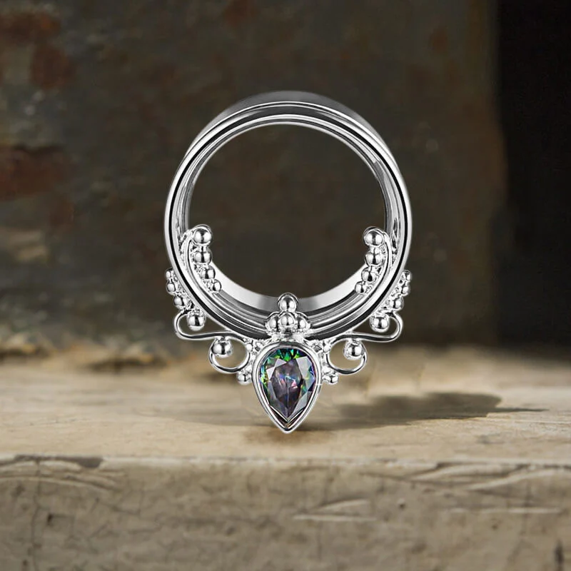 Gothic Gem-set Stainless Steel Tunnel Ear Gauges