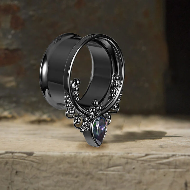 Gothic Gem-set Stainless Steel Tunnel Ear Gauges