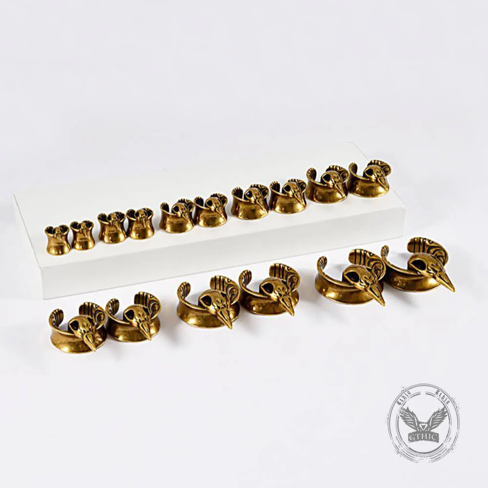 Horned Skull Brass Tunnel Ear Gauges