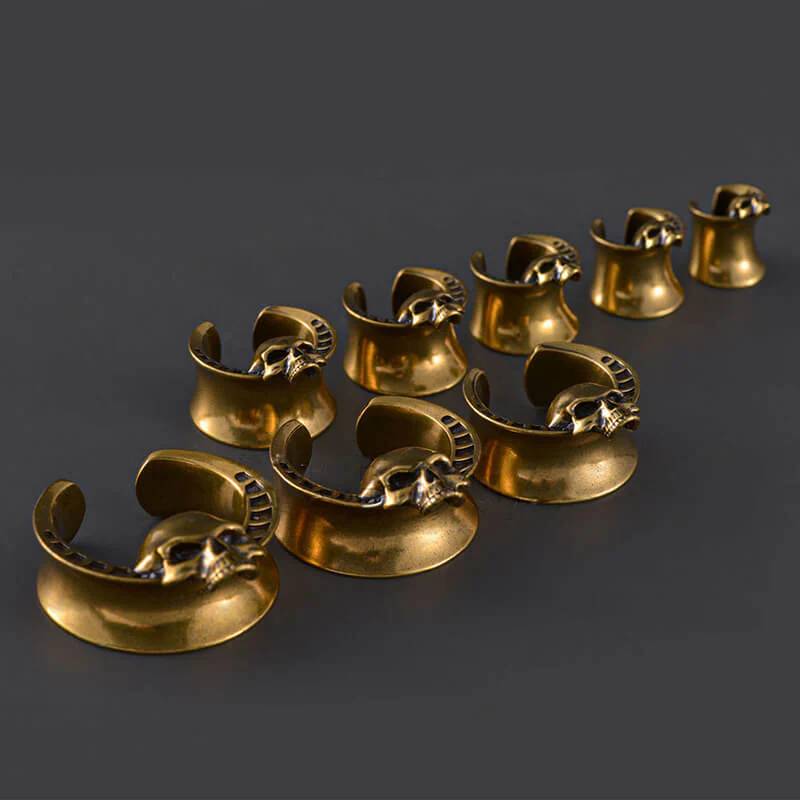 Horned Skull Brass Tunnel Ear Gauges