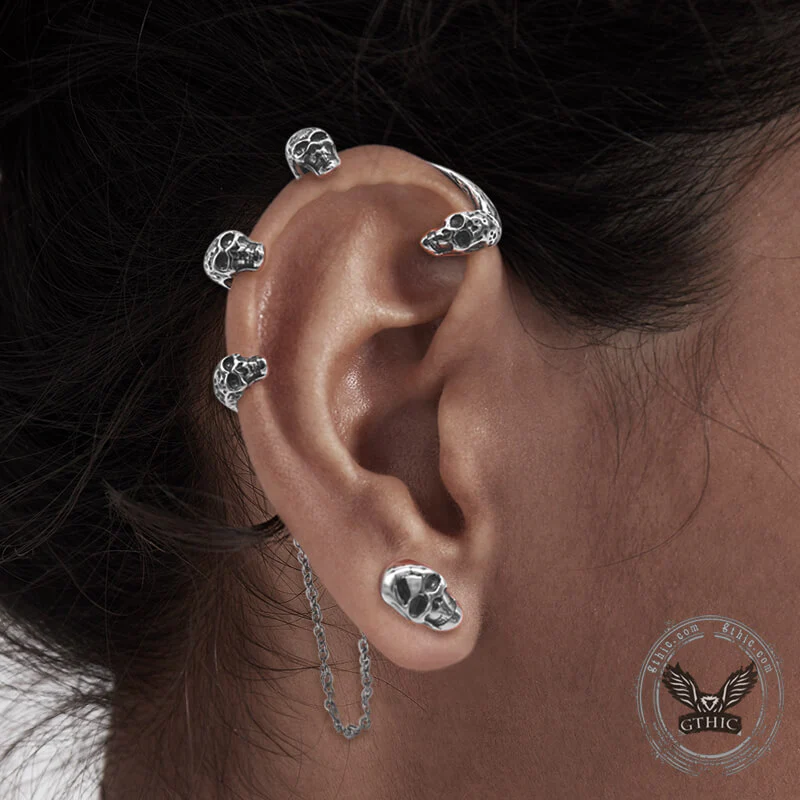 11094-skull-heads-stainless-steel-ear-cuffs-chain-earrings-2.webp Skull Heads Stainless Steel Ear Cuffs Chain Earrings