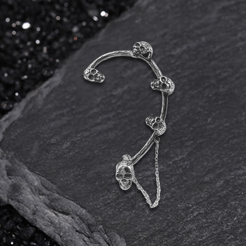 11094-skull-heads-stainless-steel-ear-cuffs-chain-earrings-3.jpg Skull Heads Stainless Steel Ear Cuffs Chain Earrings