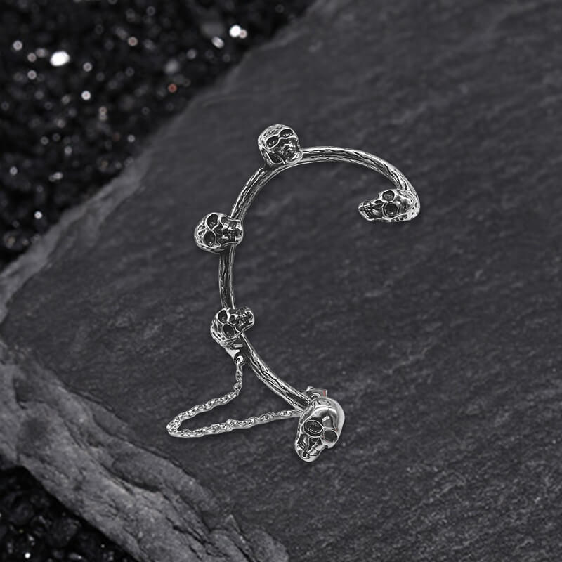 11094-skull-heads-stainless-steel-ear-cuffs-chain-earrings-4.jpg Skull Heads Stainless Steel Ear Cuffs Chain Earrings