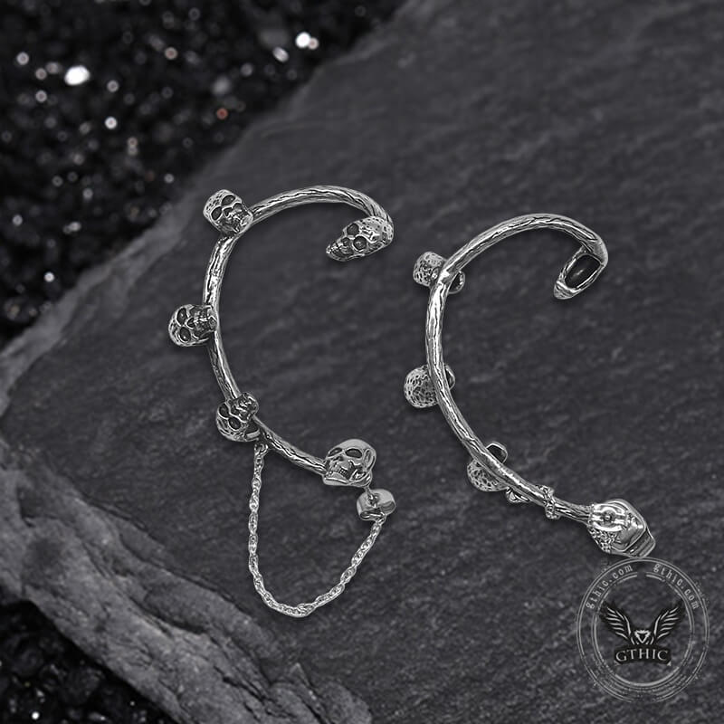 11094-skull-heads-stainless-steel-ear-cuffs-chain-earrings-5.jpg Skull Heads Stainless Steel Ear Cuffs Chain Earrings
