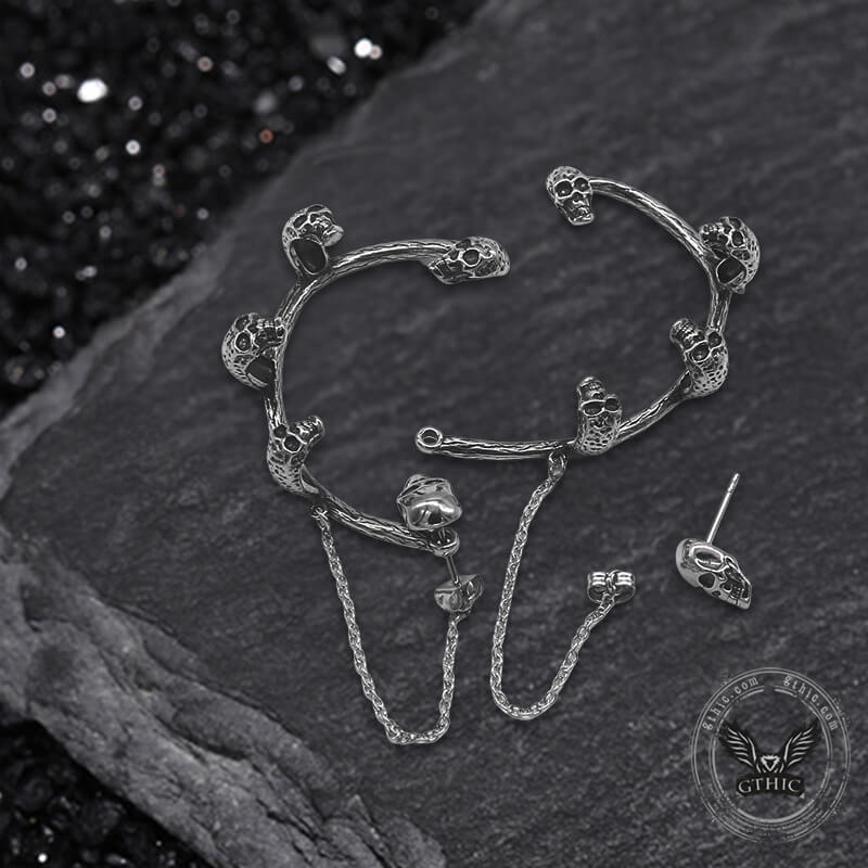 11094-skull-heads-stainless-steel-ear-cuffs-chain-earrings-6.jpg Skull Heads Stainless Steel Ear Cuffs Chain Earrings
