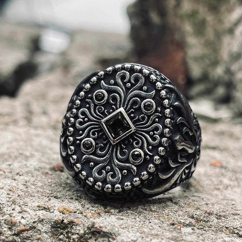 Vintage Floral Pattern Stainless Steel Ring
