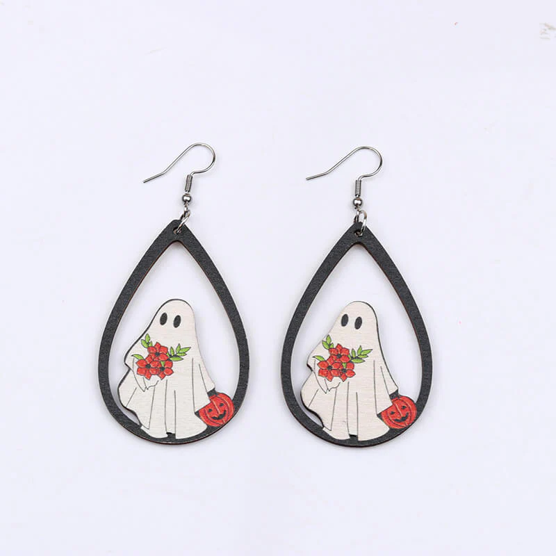 Halloween Element Drip Wood Dangle Earrings