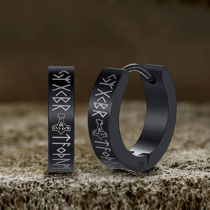 11207-viking-runes-stainless-steel-huggie-earrings-5.jpg Viking Runes Stainless Steel Huggie Earrings