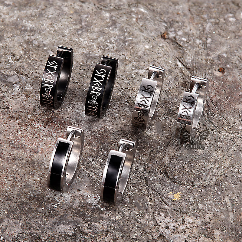 11207-viking-runes-stainless-steel-huggie-earrings-6.jpg Viking Runes Stainless Steel Huggie Earrings