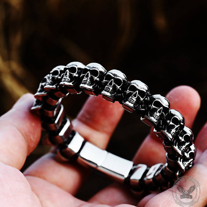 11265-surrounded-skulls-stainless-steel-bracelet-3.jpg Surrounded Skulls Stainless Steel Bracelet