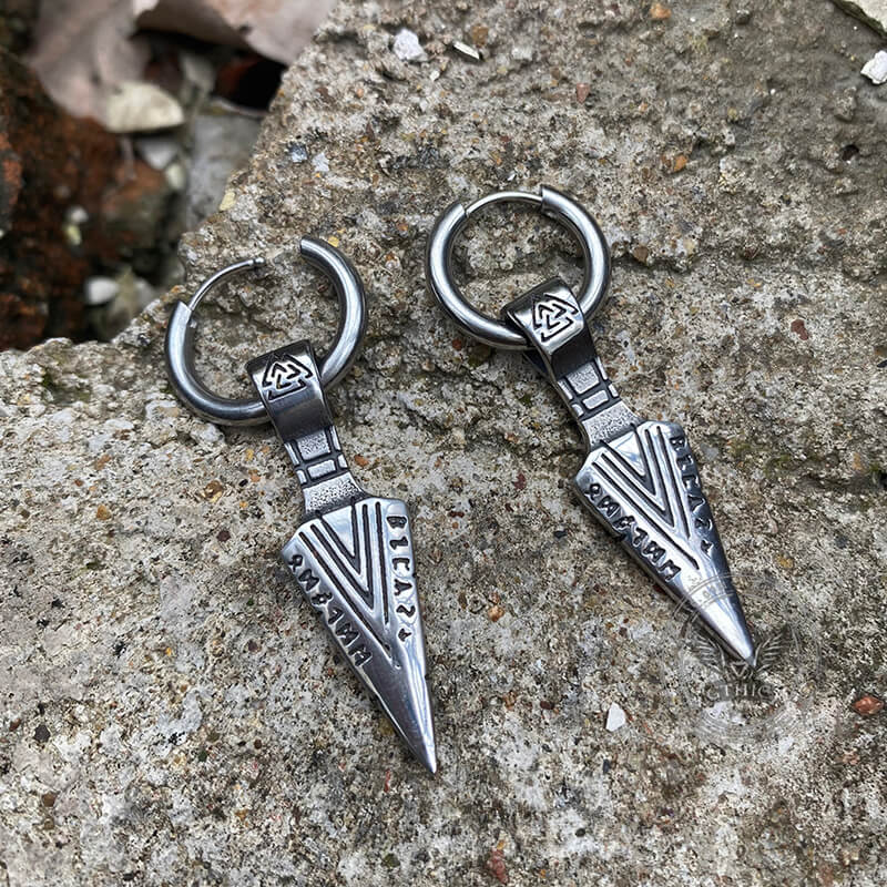 11278-viking-spear-head-valknut-stainless-steel-earrings-3.jpg Viking Spear Head Valknut Stainless Steel Earrings