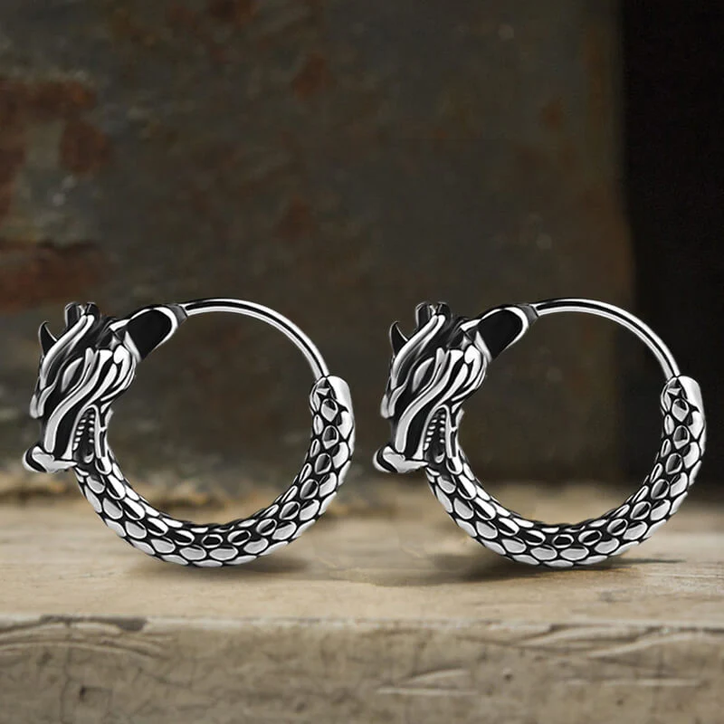 Vintage Chinese Dragon Design Stainless Steel Earrings
