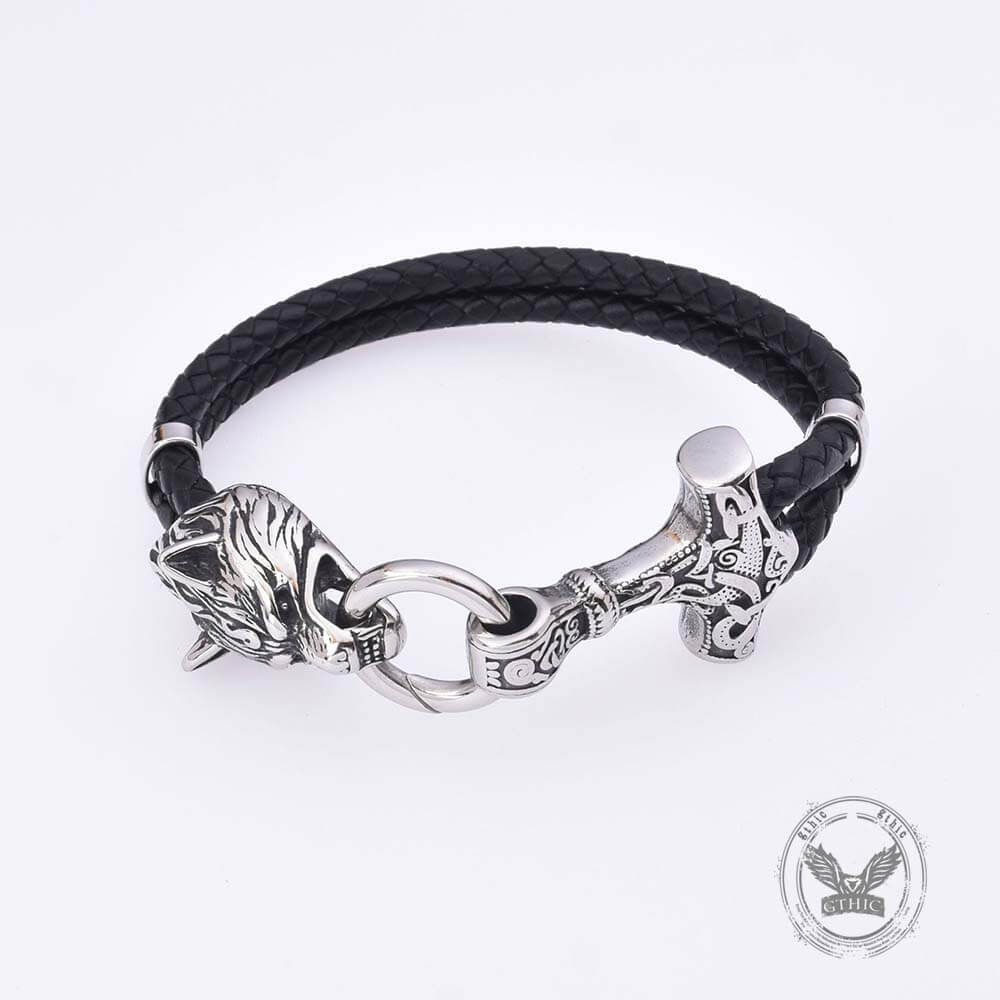 11298-viking-wolf-head-stainless-steel-leather-bracelet-5.jpg Viking Wolf Head Stainless Steel Leather Bracelet