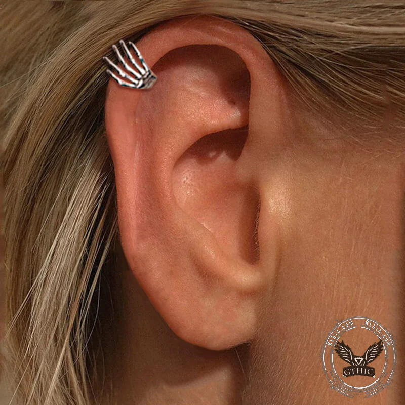 Skull Hand Stainless Steel Piercing Earrings