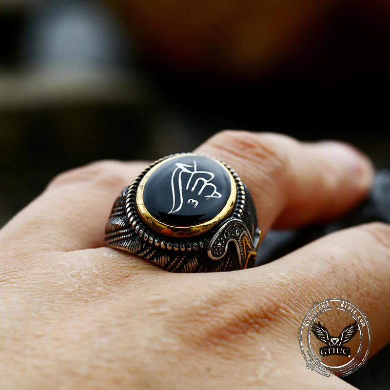 11385-vintage-epoxy-embossed-stainless-steel-ring-2.webp Vintage Epoxy Embossed Stainless Steel Ring