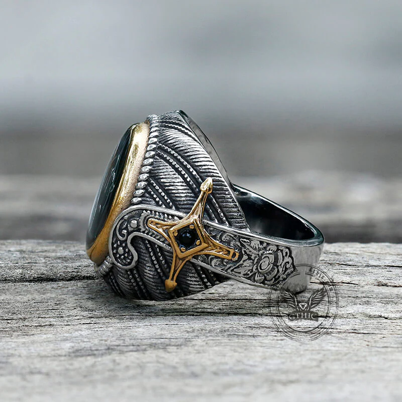 11385-vintage-epoxy-embossed-stainless-steel-ring-5.webp Vintage Epoxy Embossed Stainless Steel Ring