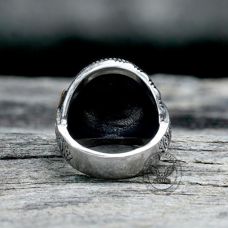 11385-vintage-epoxy-embossed-stainless-steel-ring-7.jpg Vintage Epoxy Embossed Stainless Steel Ring