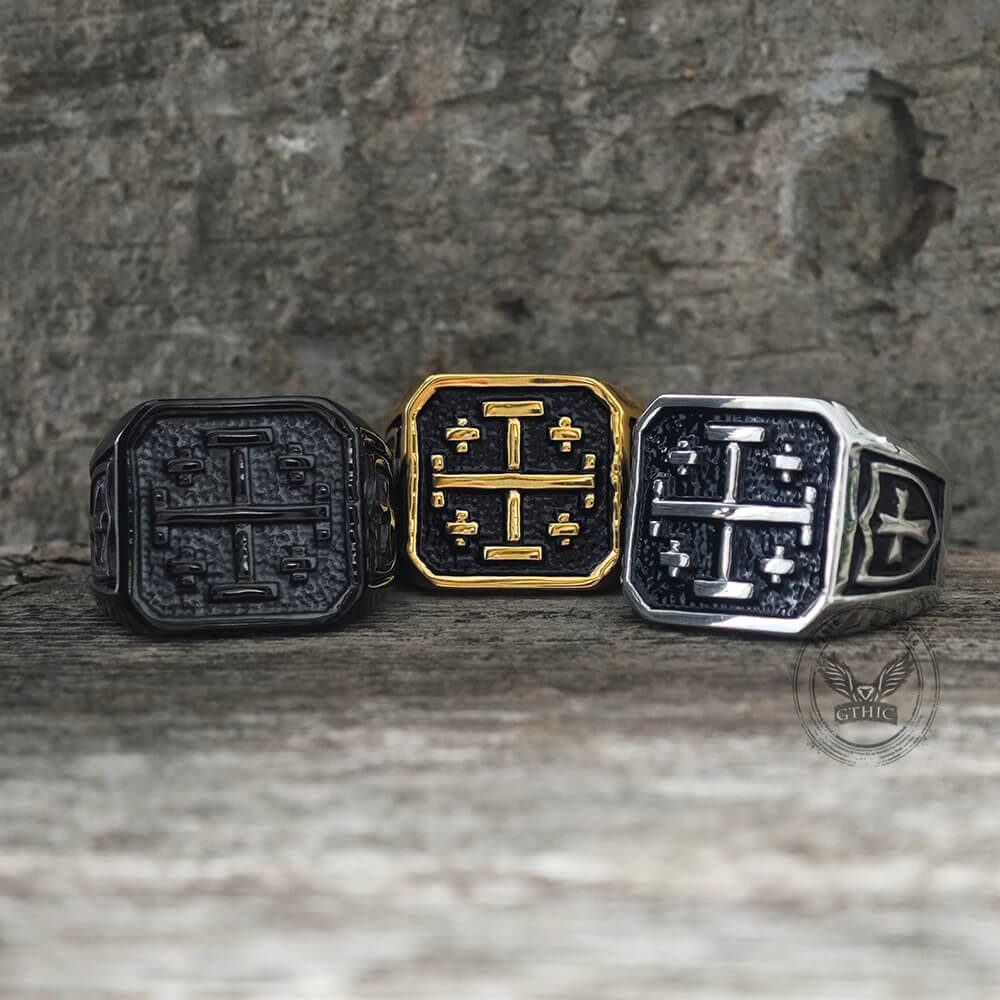 Vintage Jerusalem Cross Stainless Steel Christian Ring