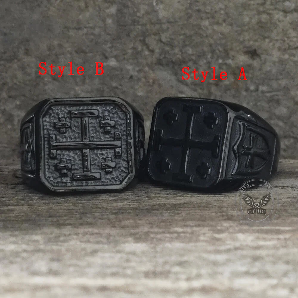 Vintage Jerusalem Cross Stainless Steel Christian Ring
