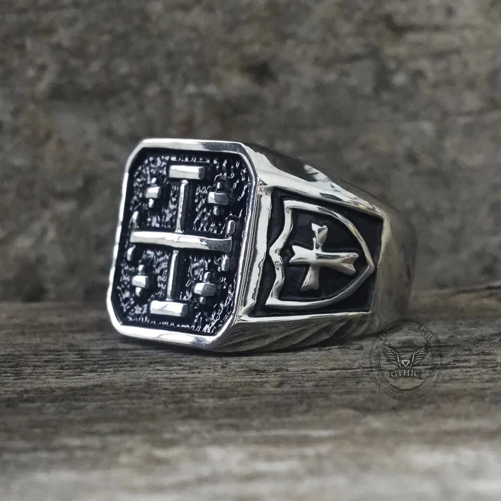 Vintage Jerusalem Cross Stainless Steel Christian Ring
