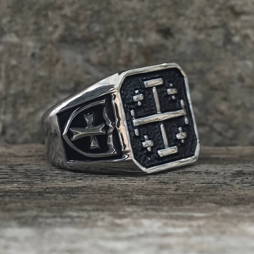 Vintage Jerusalem Cross Stainless Steel Christian Ring