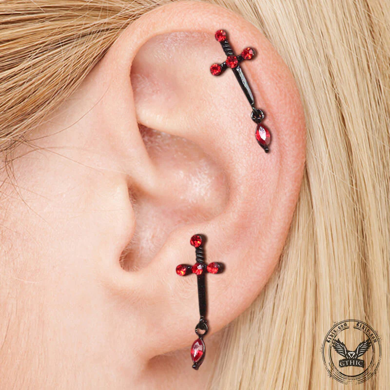 Gothic Sword Inlaid Red Zircon Stainless Steel Nose Ring