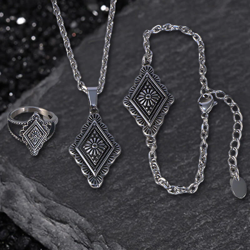 Vintage Geometric Bohemian Pattern Stainless Steel Jewelry Set