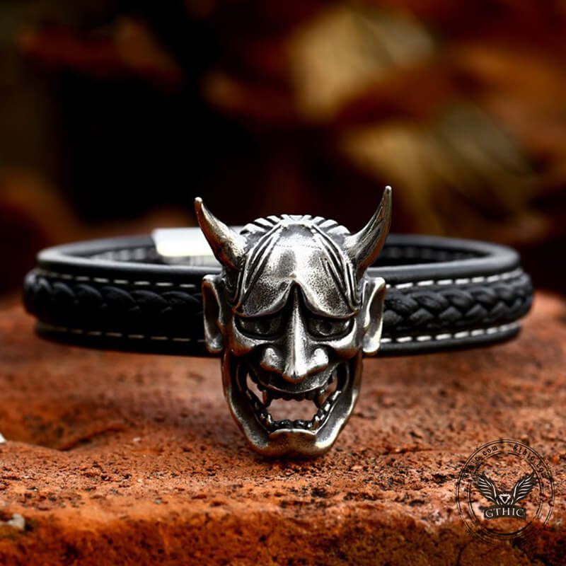 12222-hannya-oni-stainless-steel-leather-bracelet-3.jpg Hannya Oni Stainless Steel Leather Bracelet