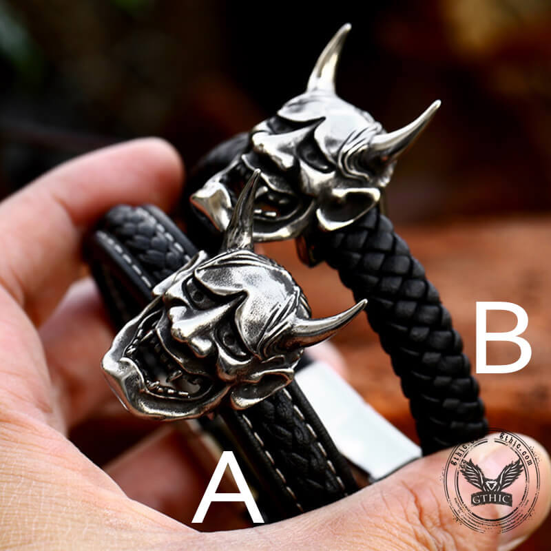 12222-hannya-oni-stainless-steel-leather-bracelet-4.jpg Hannya Oni Stainless Steel Leather Bracelet